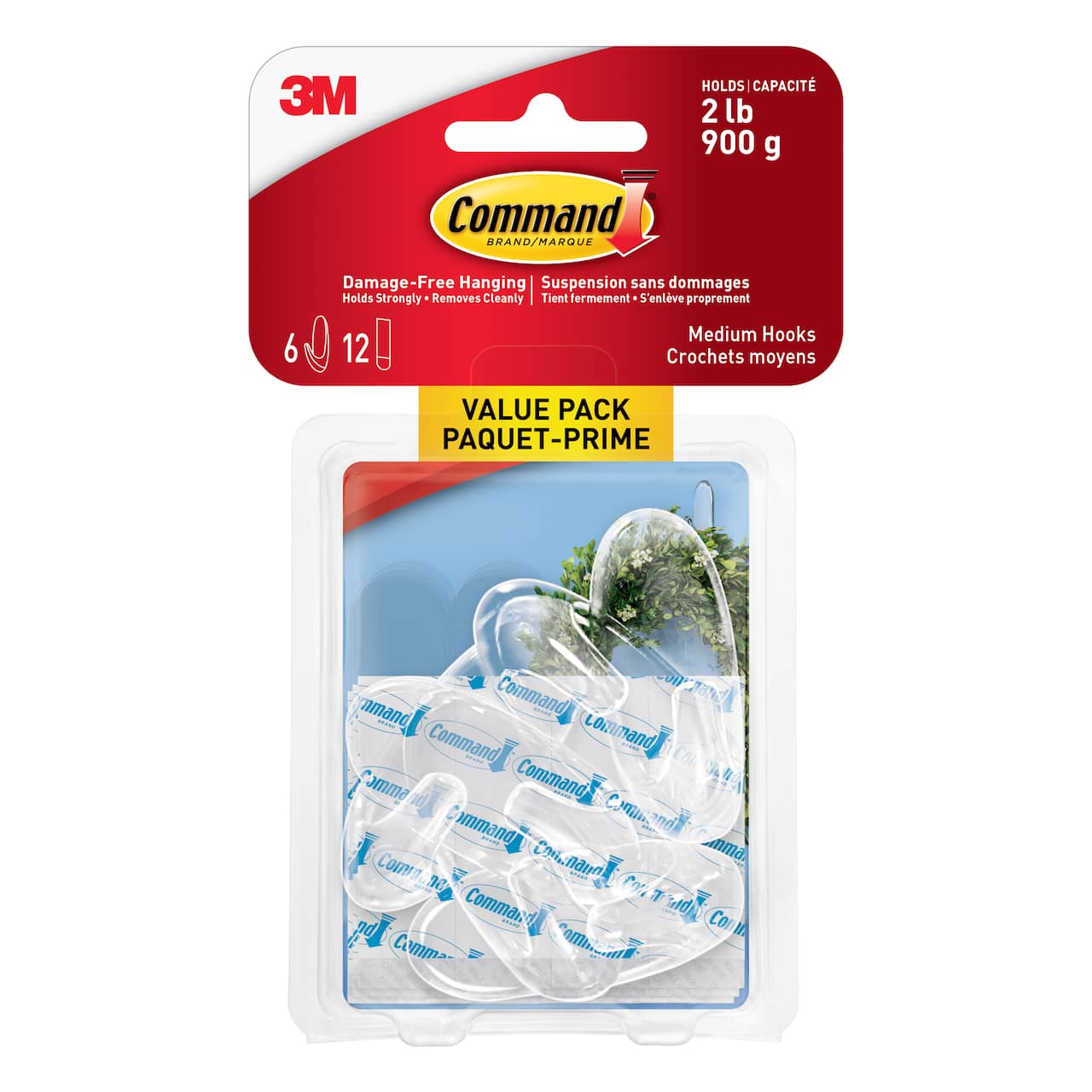 3M Command Large Cord Clips Hooks No Damage Adhesive 2 Clips 3 Strips  Clear, 2-Pack 